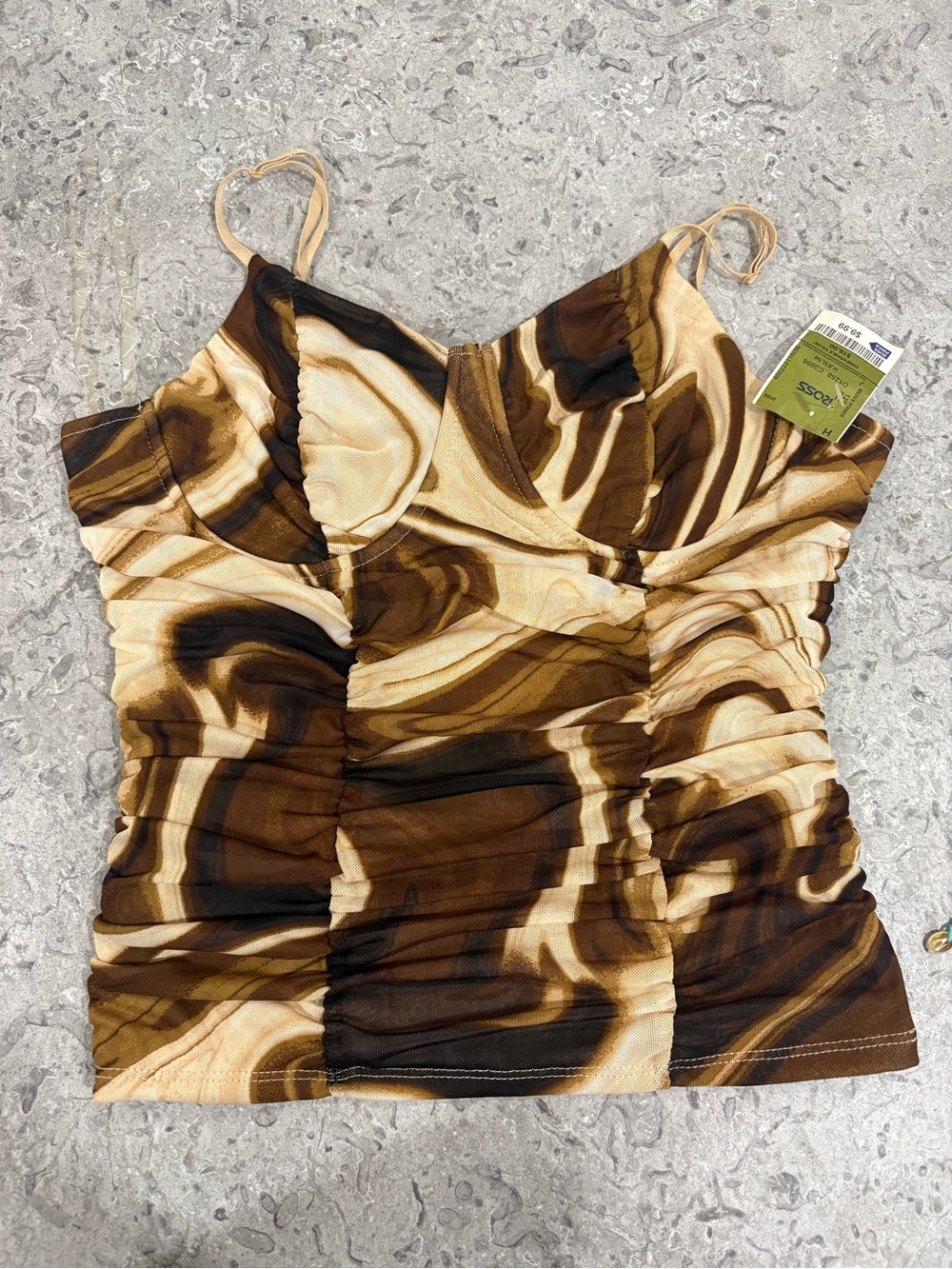 Brown Marble Print Ruched Cami Top